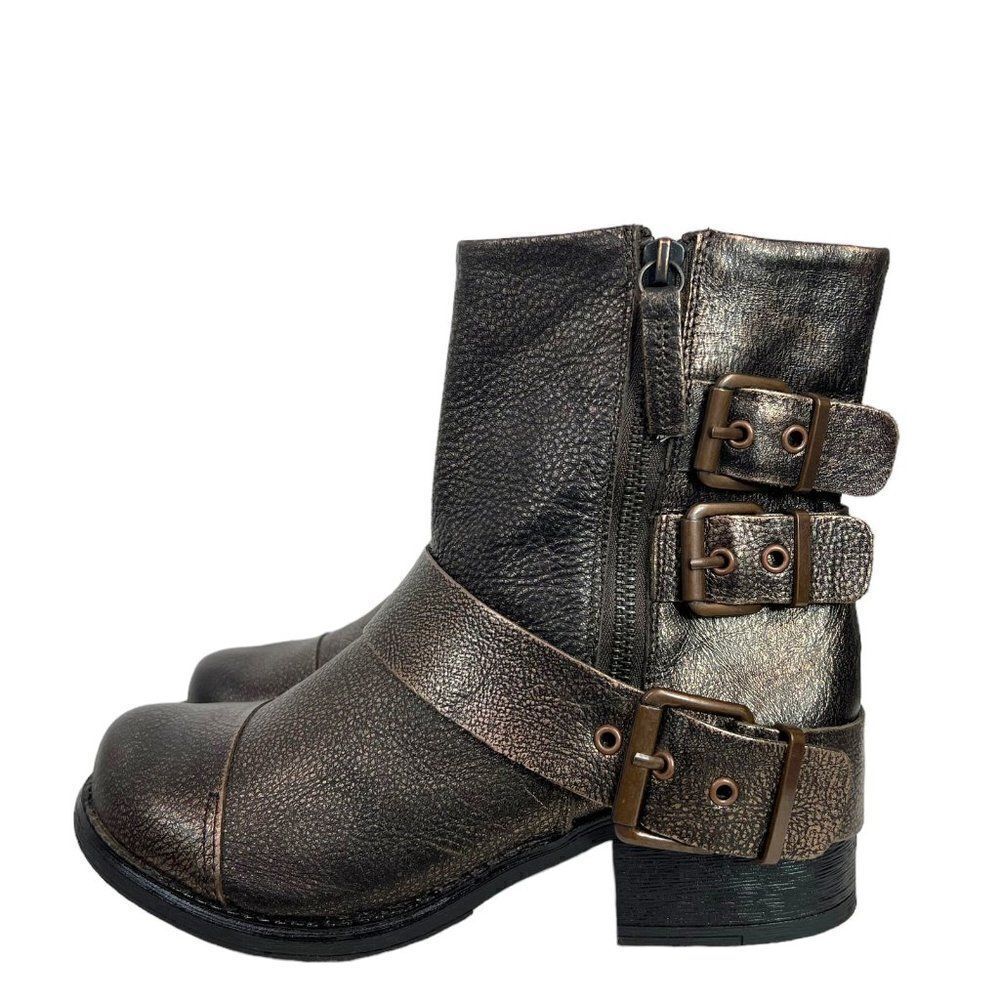 Kenneth Cole Reaction Dollar Bronze Metallic Leather Ankle Boots, Size 7.5 M